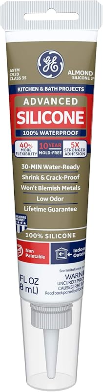 GE Silicone Kitchen Sink Caulk - Almond Sealant for Durable Waterproof