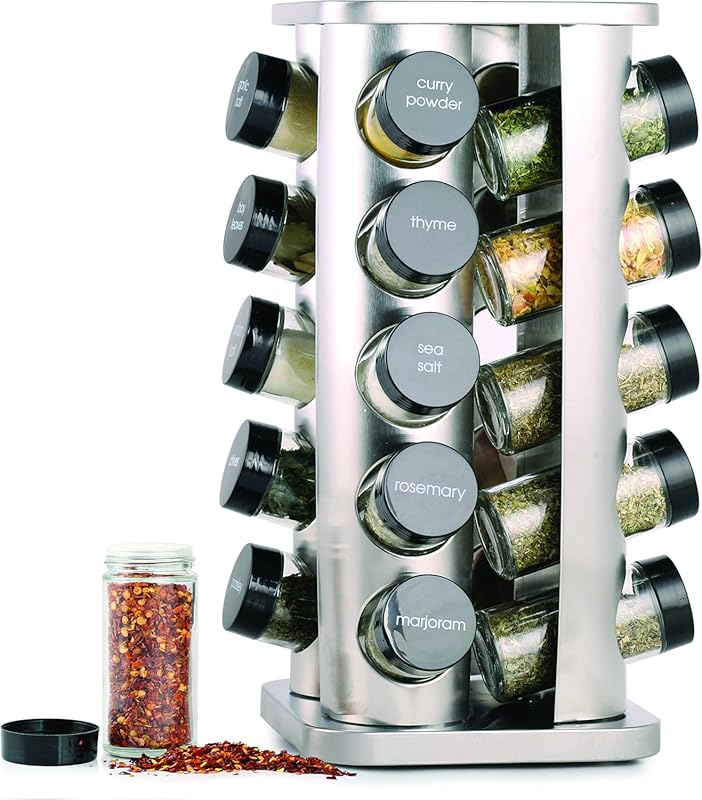 Orii 20 Jar Stainless Steel Revolving Spice Rack with Included Spices 