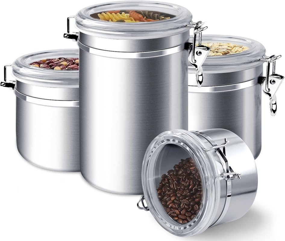The 8 Best Kitchen Canisters: Expert-Vetted for Lasting Style 9 ENLOY 4-Piece Stainless Steel Airtight Kitchen Canister Set with Clear