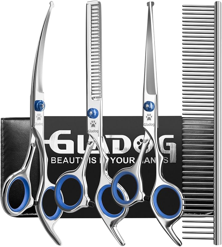 GLADOG Best Dog Grooming Scissors Set with Safety Round Tips for Pets