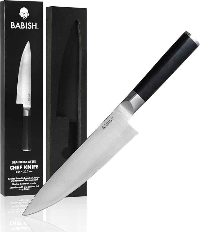 Babish 8-Inch High-Carbon German Steel Chef Knife for Kitchen Slicing 