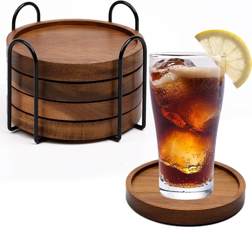 Absorbent Wood Coasters with Holder for Drinks – Essential for Protect