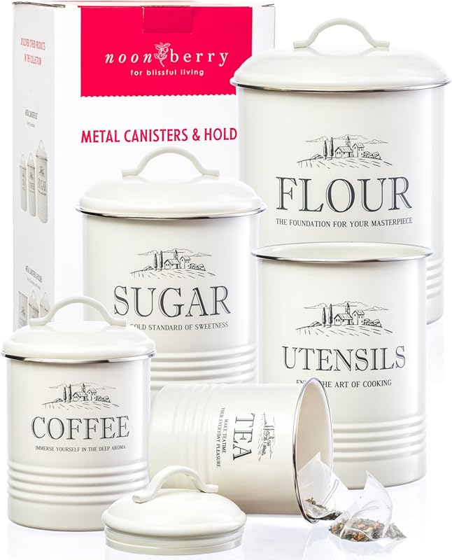 The 8 Best Kitchen Canisters: Expert-Vetted for Lasting Style 7 White Rustic Farmhouse Kitchen Canisters, 5-Piece Airtight Set for Sug