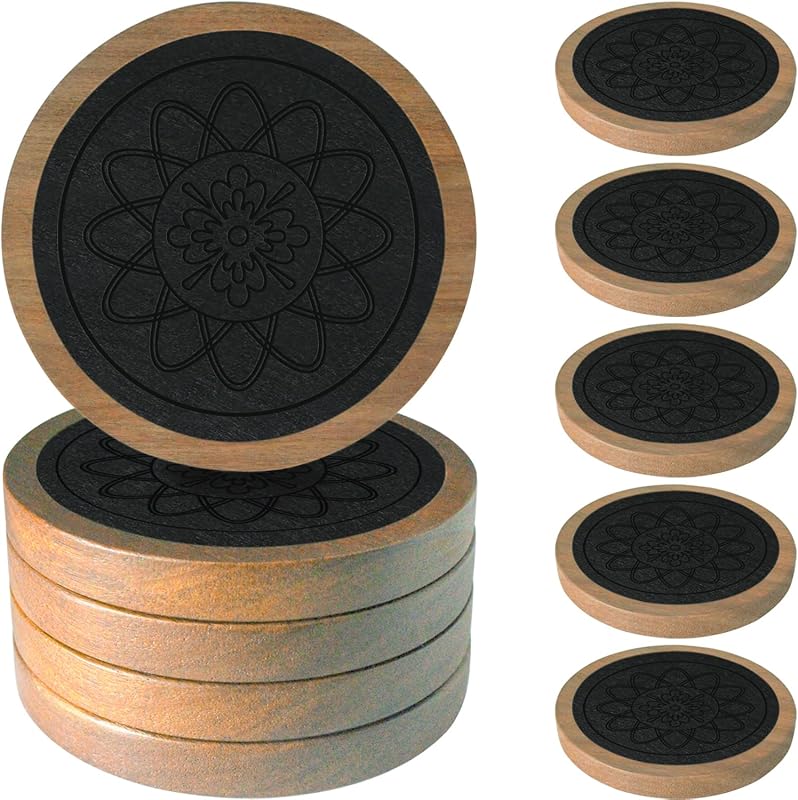 Wood Coasters for Drinks, Minacun Absorbent Coaster Sets of 5, Drinks 