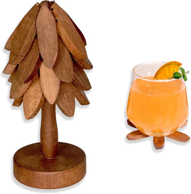 Yuoyar Coasters, Wooden Tree-Shaped Sapeli Wood Drink Coasters Set for