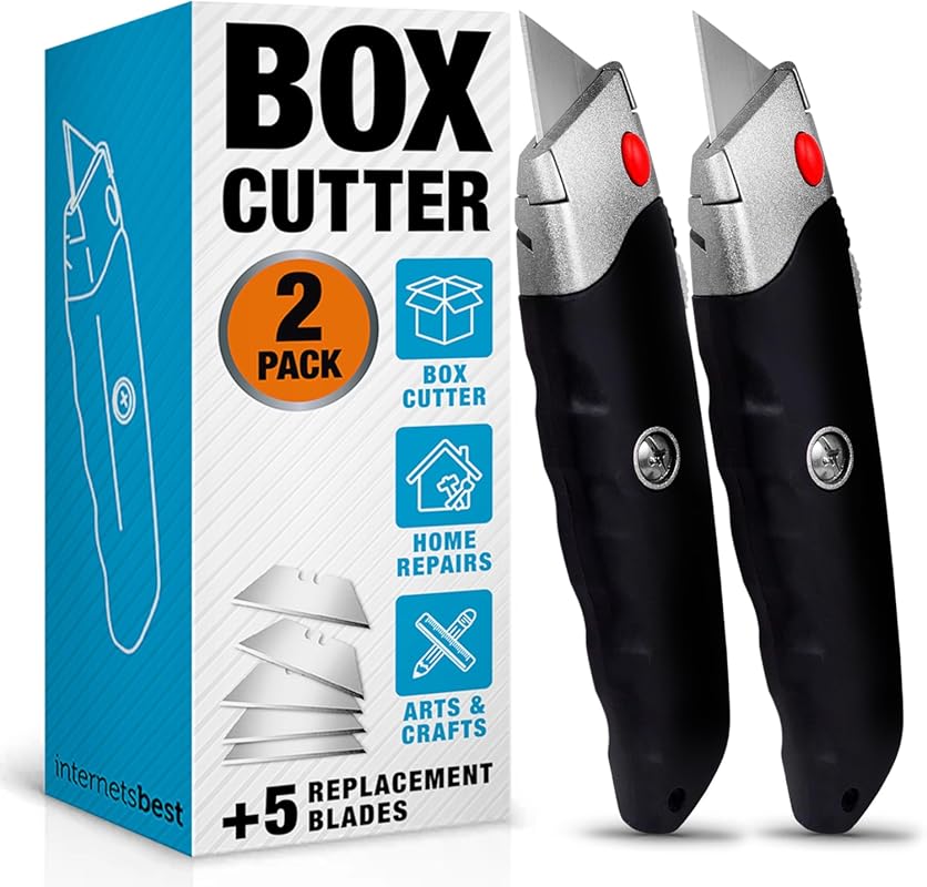 Premium Ret retractable Utility Knife with Rubber Handle and Extra Blades 