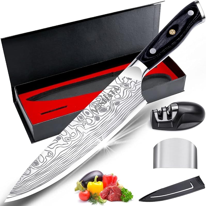 MOSFiATA 8-inch Chef's Knife for Meat. Sharp German High Carbon Stainl