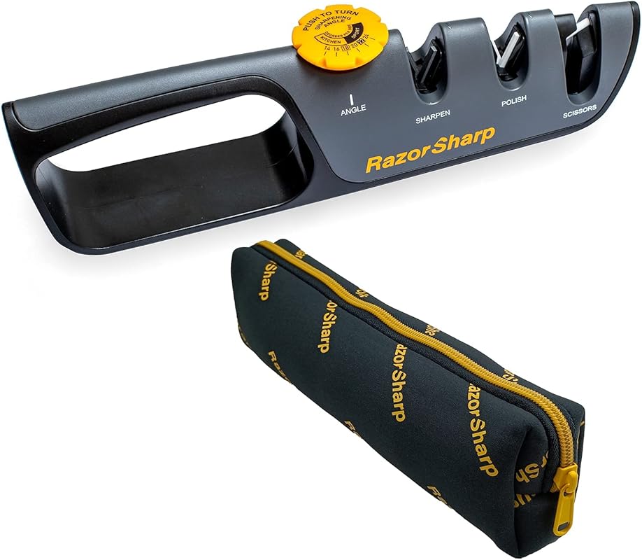 RazorSharp Knife Sharpener: Adjustable Angle, Diamond-Coated Ceramic Stones, Non-Slip Grip for All Knives