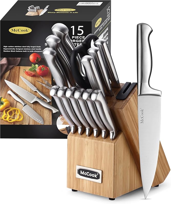 5 Best Knife Sets with Steak Knives: Expert-Reviewed for Quality 2 McCook German Stainless Steel Knife Block Set with Built-in Sharpener