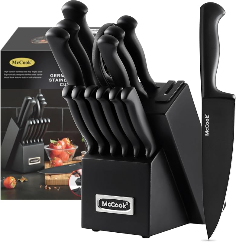 6 Best Knife Sets for Home Cooks: Our Top-Rated Expert Picks 4 McCook Black German Stainless Steel Knife Block Set with Built-in Shar