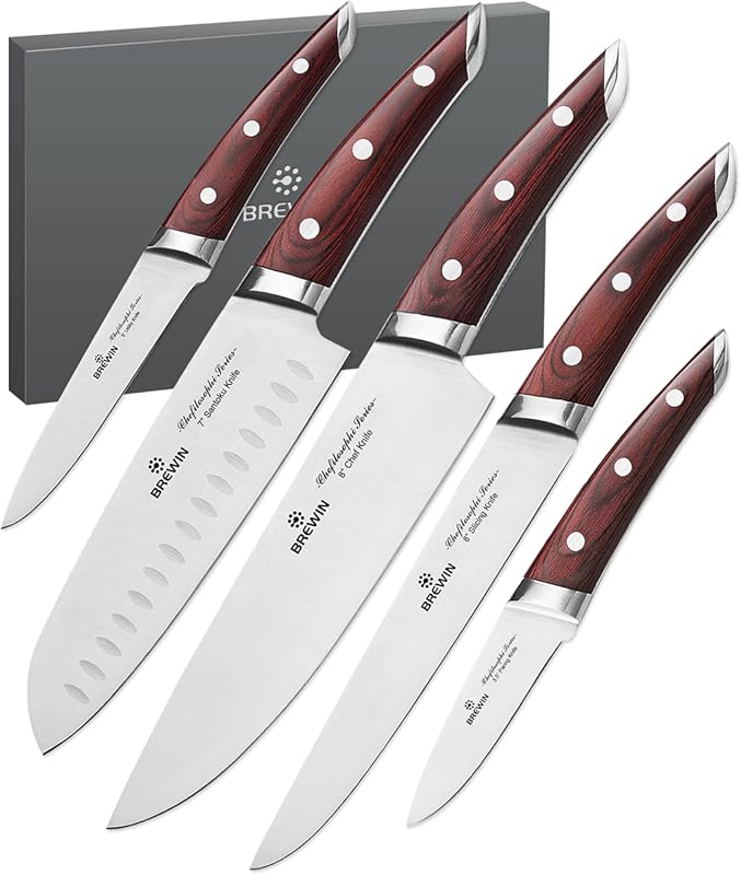 Brewin CHEFILOSOPHI 5-Piece Japanese Chef Knife Set: High Carbon Stain