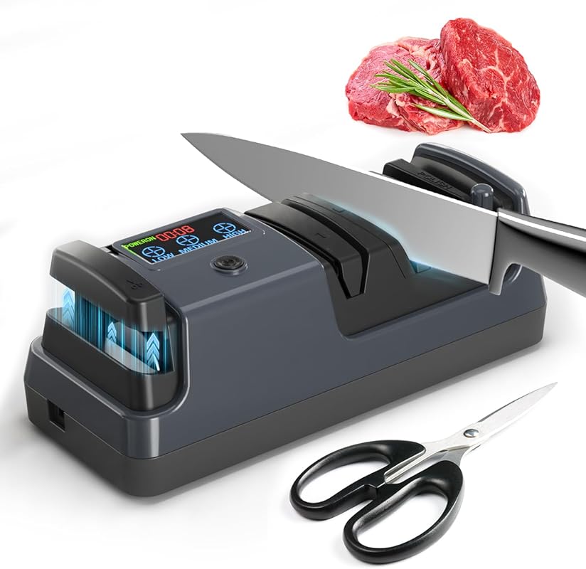 Electric Knife Sharpener: 5-in-1, 100% Diamond Abrasives, 3 Speeds for All Knives and Scissors