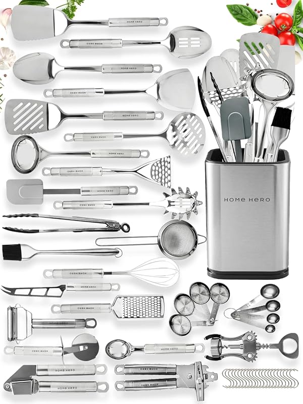 Top 5 Best Stainless Steel Kitchen Utensil Set: Expert Picks 4 Home Hero 54-Piece Stainless Steel Kitchen Utensils Set - Heat-Resista