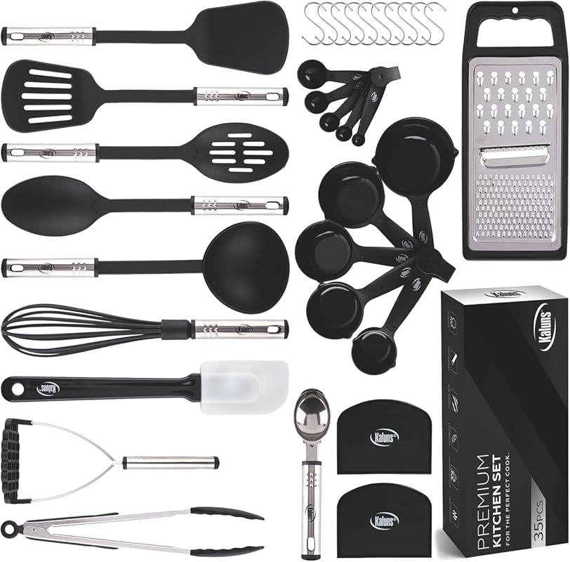 Premium Kitchen Utensils Set with Nylon, Stainless Steel, Silicone, Sa