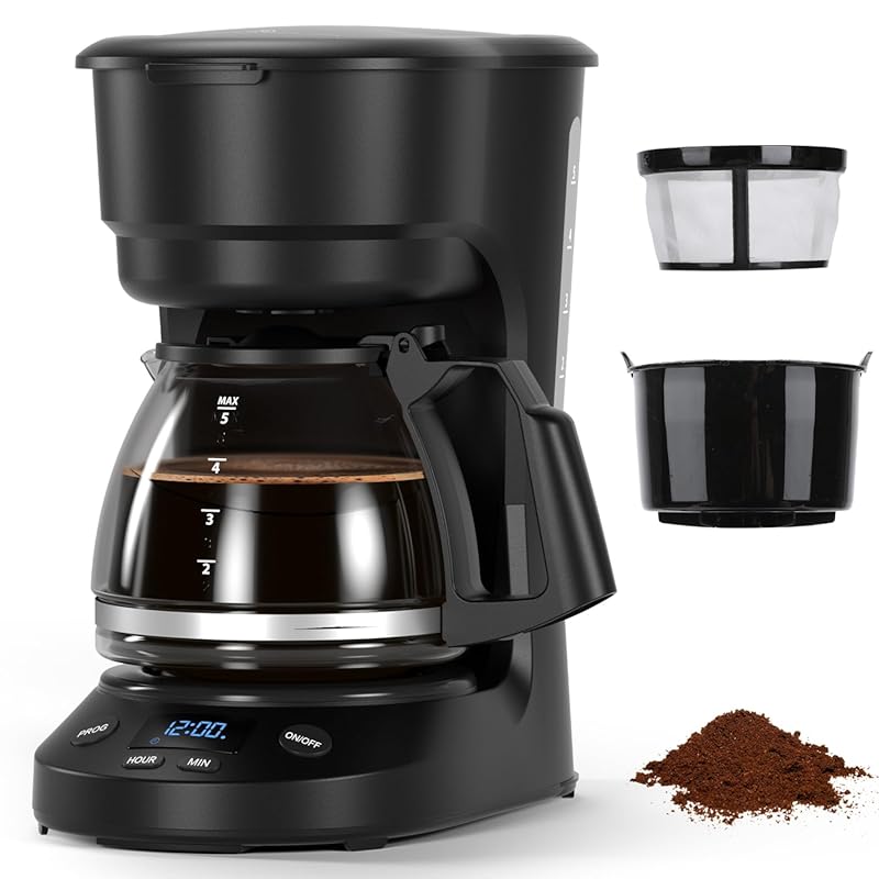 Programmable 5-Cup Drip Coffee Maker with 24-Hour Timer, Auto Shut-Off