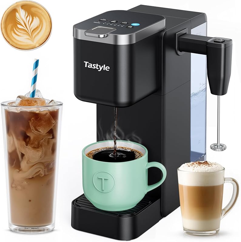 Single Serve Coffee Maker with Detachable Milk Frother, Hot & Iced, K-
