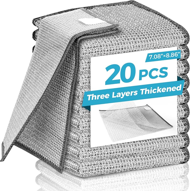 Set of 20 Multipurpose 3-Layer Metal Dish Cloths, Scratch & Odor-Free,