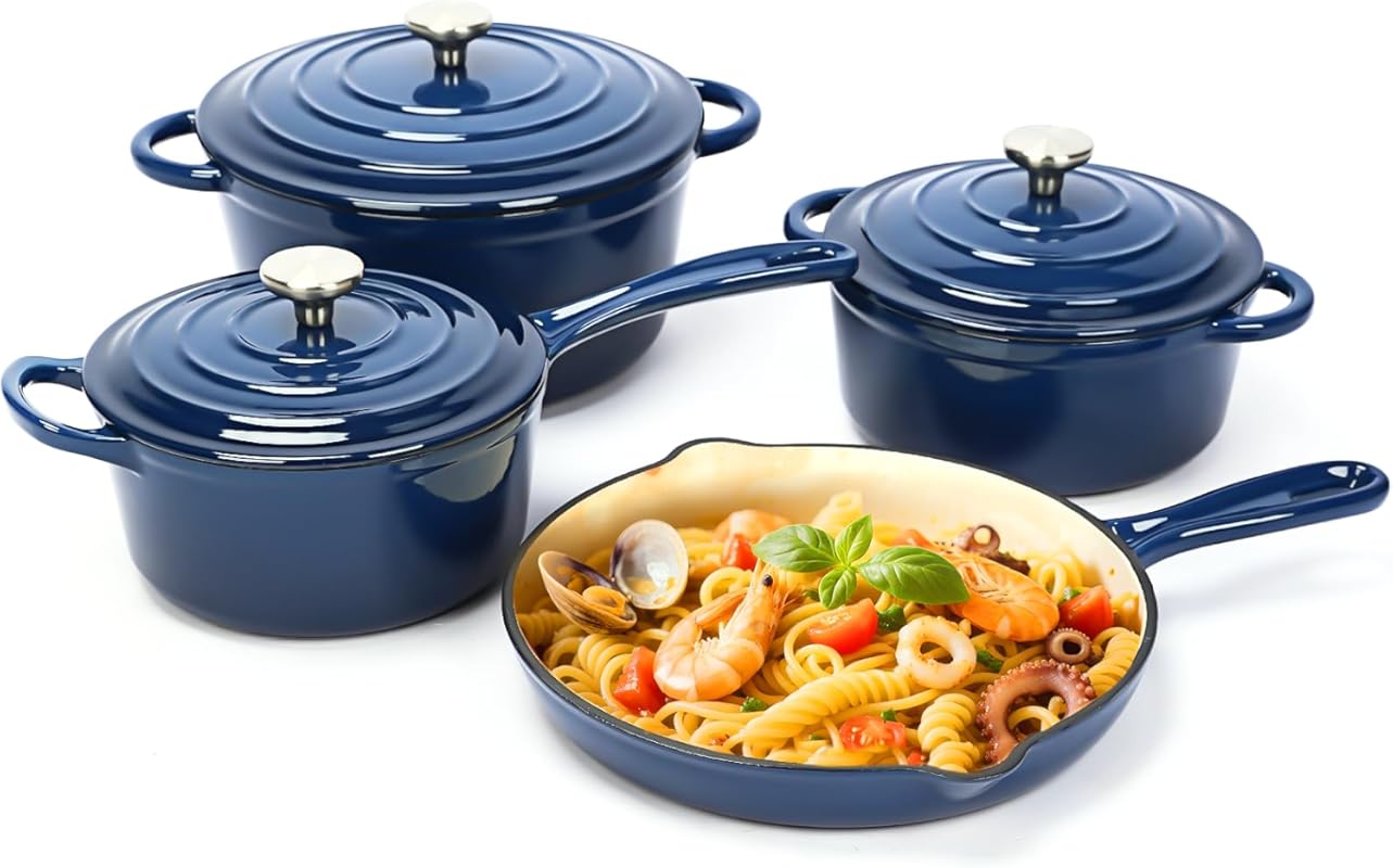 9-Piece Enameled Cast Iron Dutch Oven and Skillet Set with Lids, Nonst