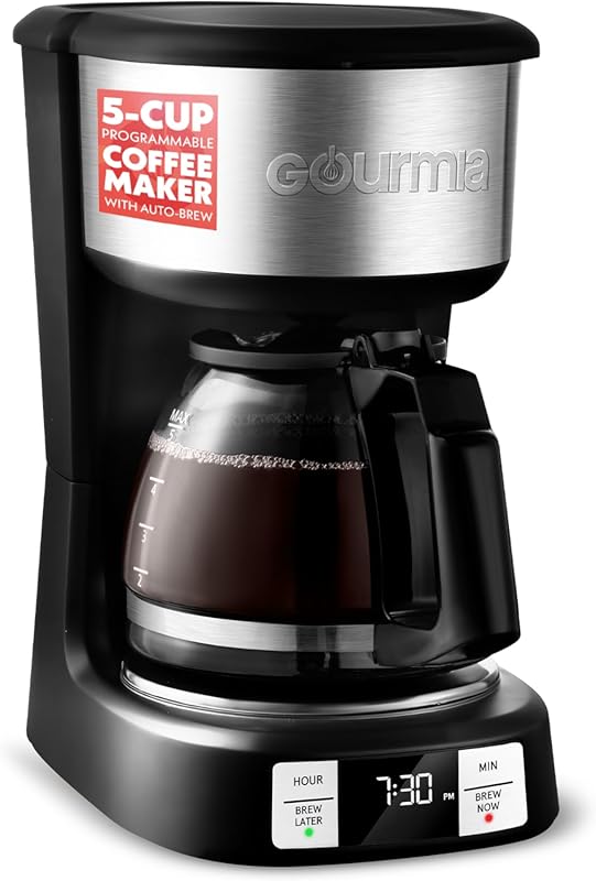 Gourmia 5-Cup Drip Coffee Maker with One-Touch Brew, Pause & Serve, an