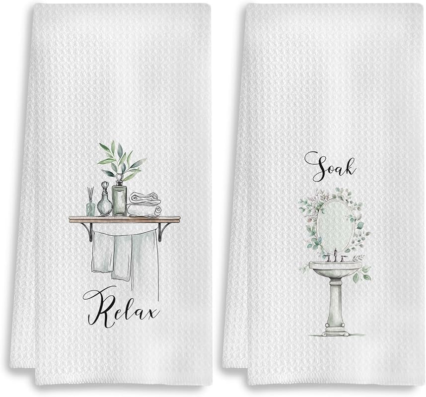 Decorative Boho Botanical Bathroom Hand Towels, Set of Two, 16 by 24 I