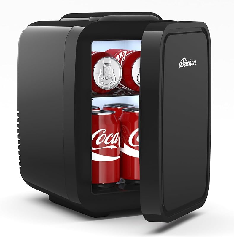 Portable 4L/6-Can Mini Fridge for Skincare, Food, Drinks in Bedroom, O
