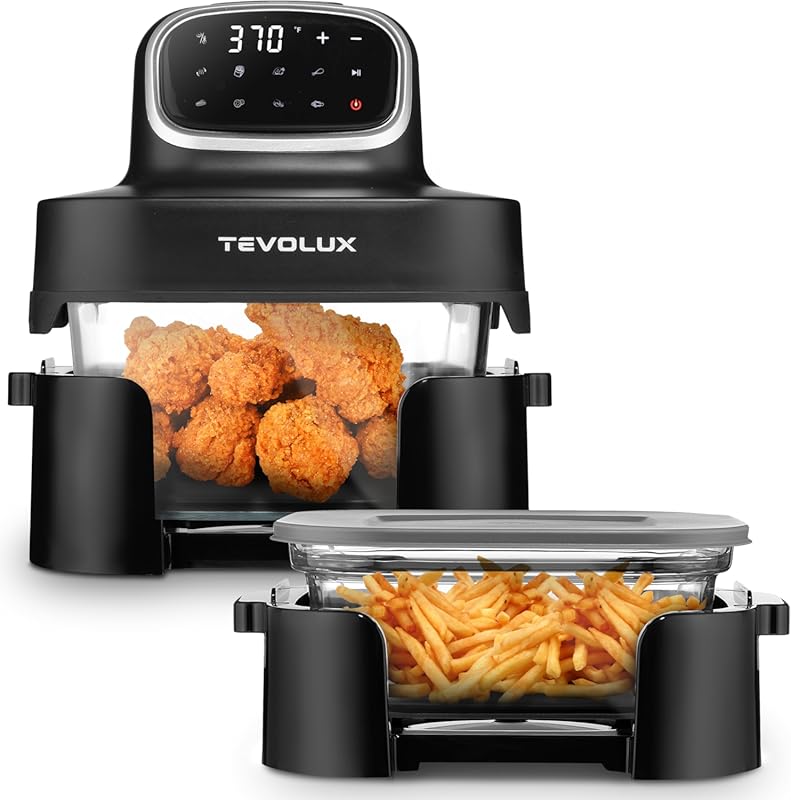4-in-1 Portable Glass Air Fryer with 6.3QT Containers, Microwave, Free