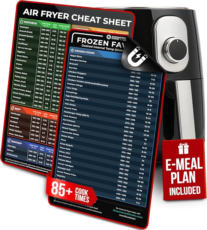 Air Fryer Cheat Sheet Set: Magnetic Cooking Guide with Food Temperatur