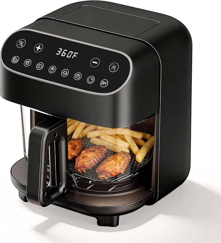 5 Quart Glass Air Fryer: Non-Toxic Borosilicate Basket, PFAS-Free, 8 P