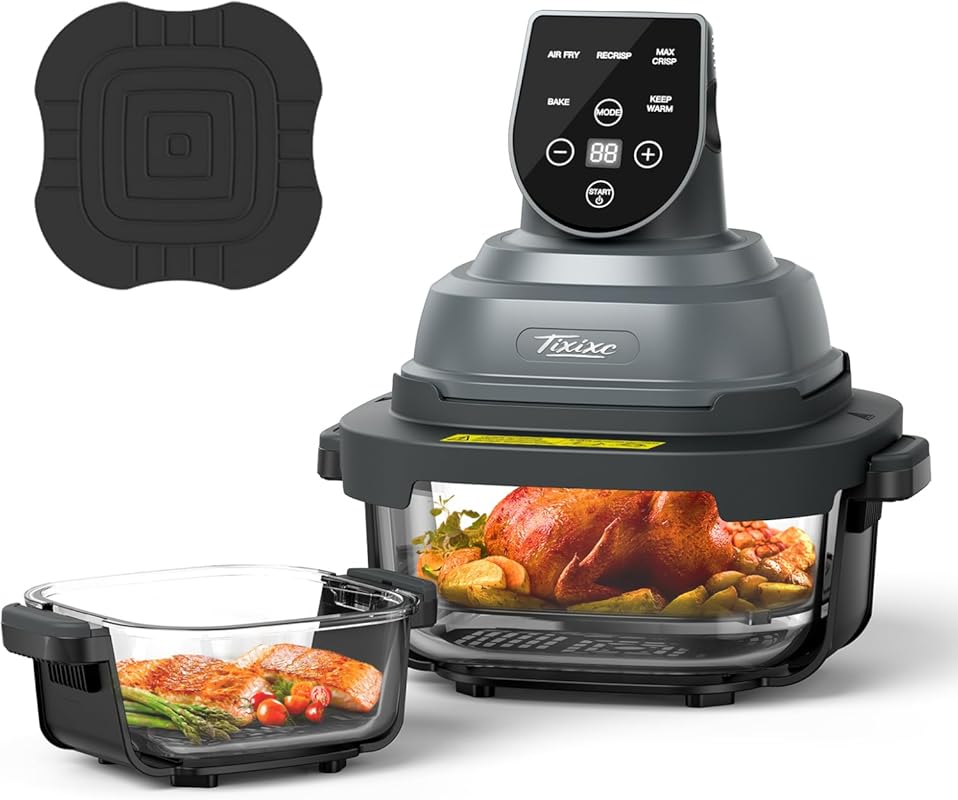 5-in-1 Portable Glass Air Fryer: 4QT Glass Containers, 90% Less Oil, D