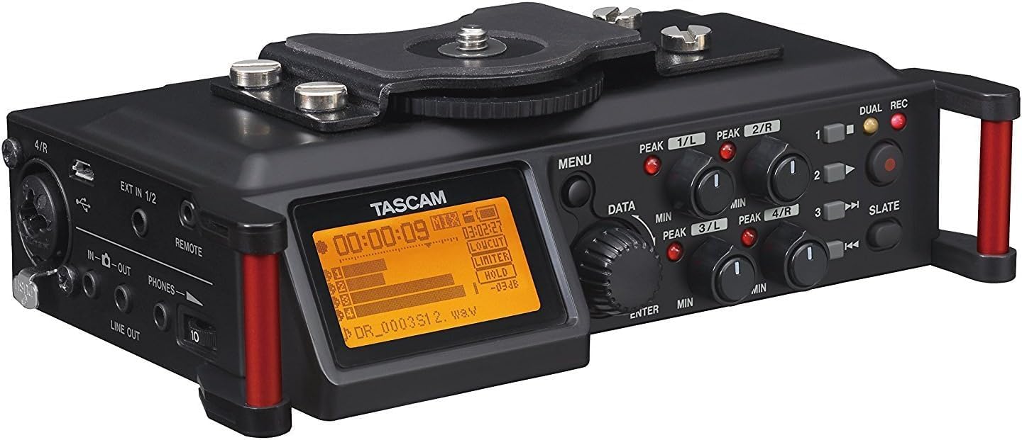 TASCAM DR-70D 4-Channel Portable Audio Recorder for DSLR, featuring 4 
