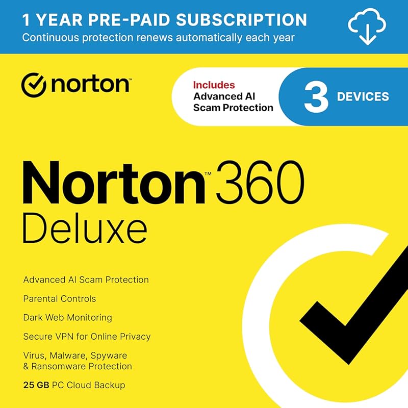 Norton 360 Deluxe Antivirus Software for 3 Devices. Includes VPN, Dark