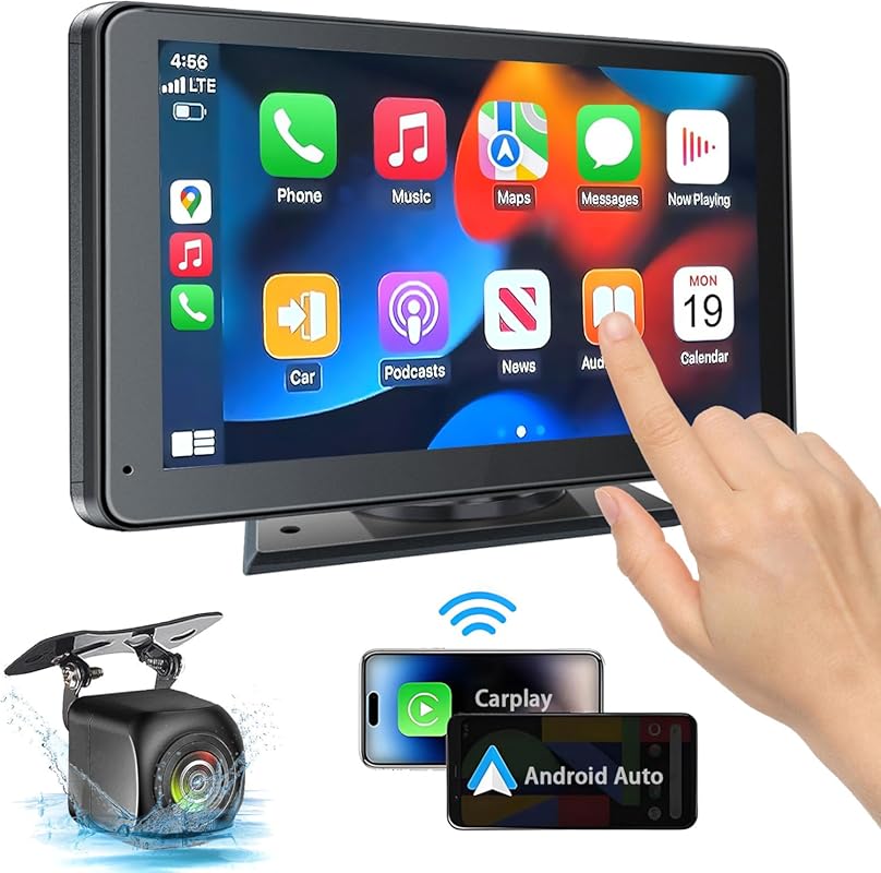 Portable Wireless Car Screen for Apple CarPlay, Android Auto, Bluetoot