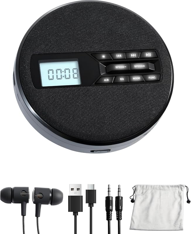 Rechargeable Portable CD Player for Car and Home with Speakers, Anti-S