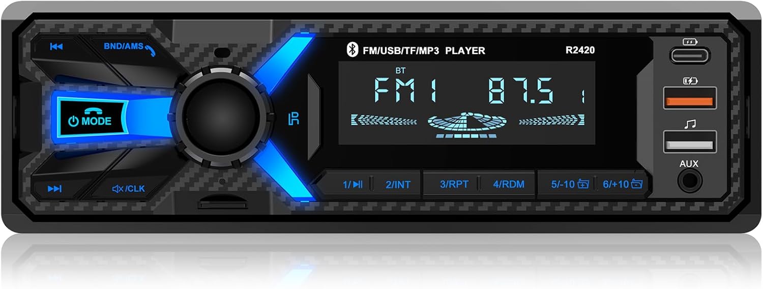 Wistrue Single DIN Bluetooth Car Stereo, FM/AM Radio with USB, AUX, SD