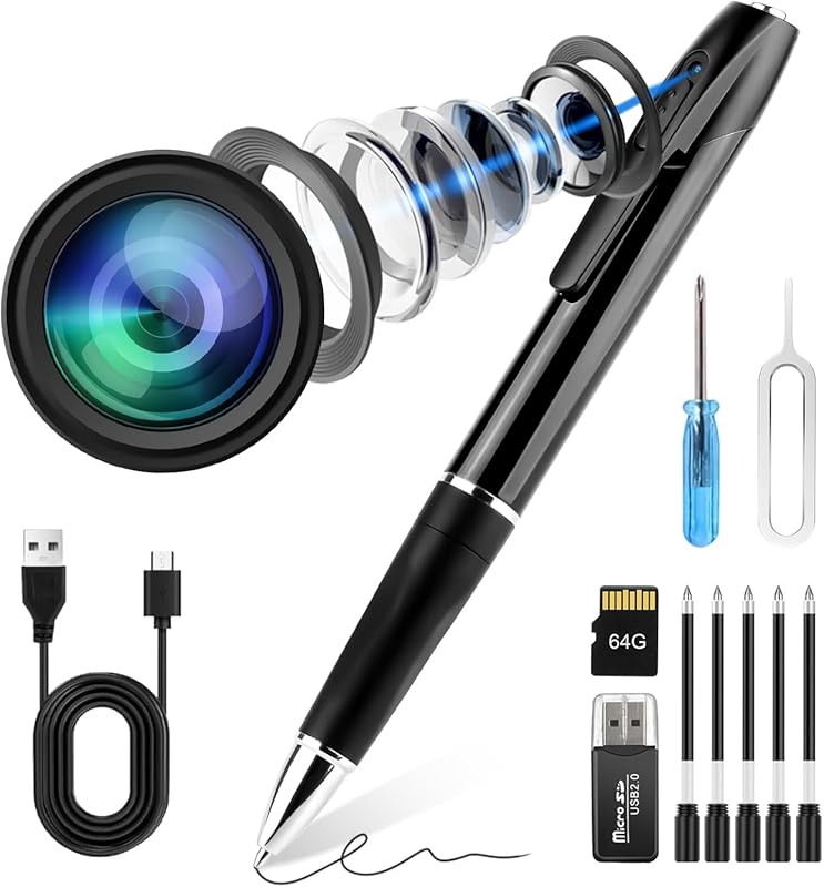 Portable Pen Video Recorder with Audio, 1080P Full HD, 64GB, and USB C