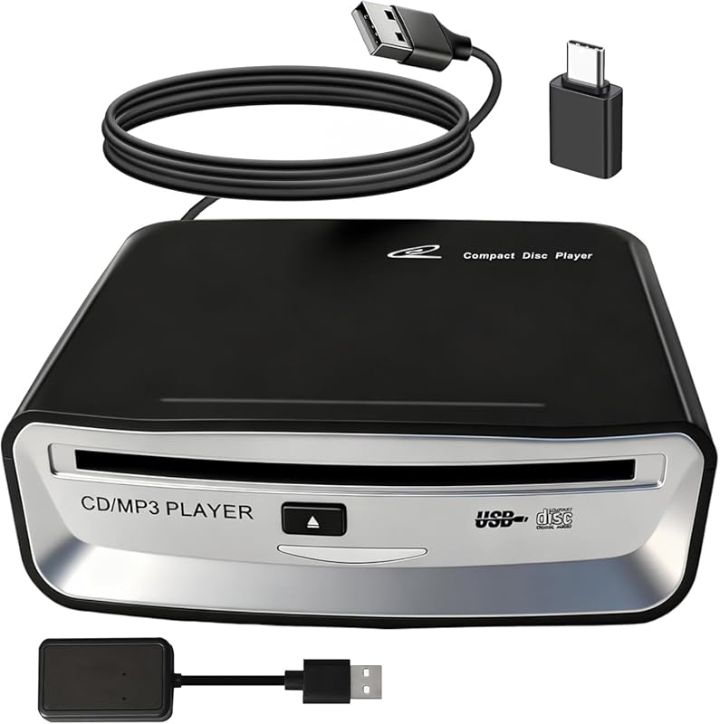Portable External USB CD Player for Car with Anti-Skip, Resume, Dual C